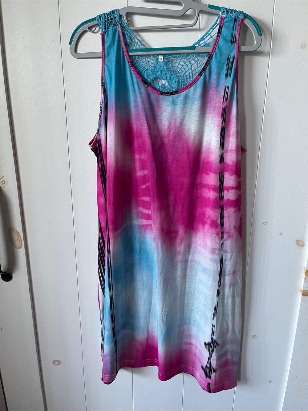 Sleeveless Tie-Dye Midi Dress in Pink & Blue